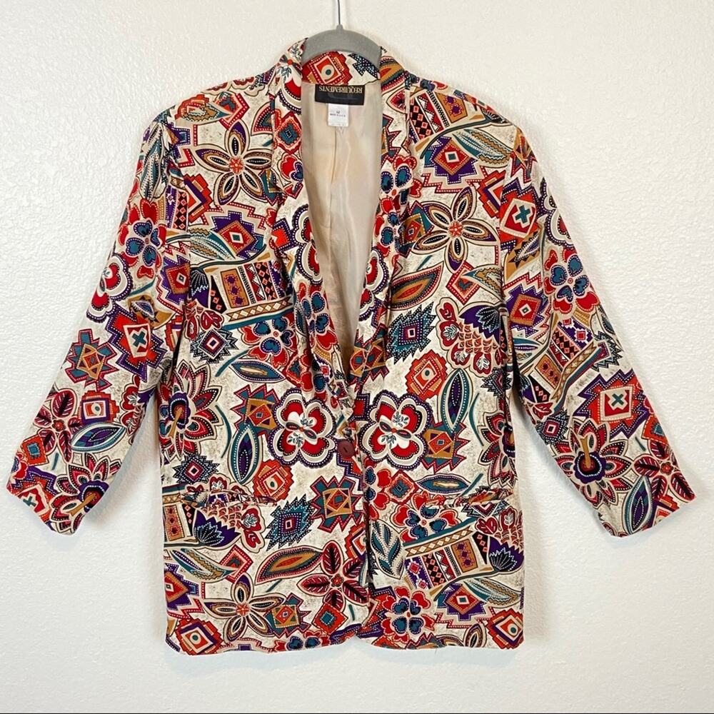 Boyfriend Blazer Bold Colorful Career Jacket Size Twelve Vintage Funky Vibes